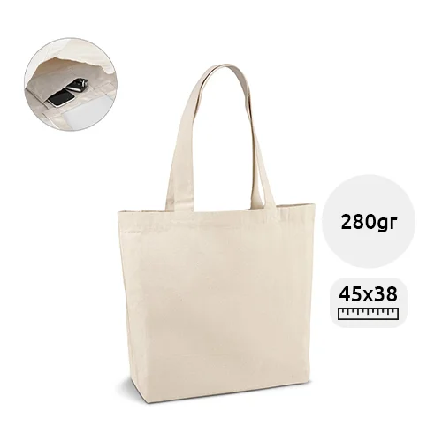 Shopper in Cotone a soffietto con tasca interna e manici lunghi 280gr 45x38cm