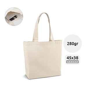 Shopper in Cotone a soffietto con tasca interna e manici lunghi 280gr 45x38cm