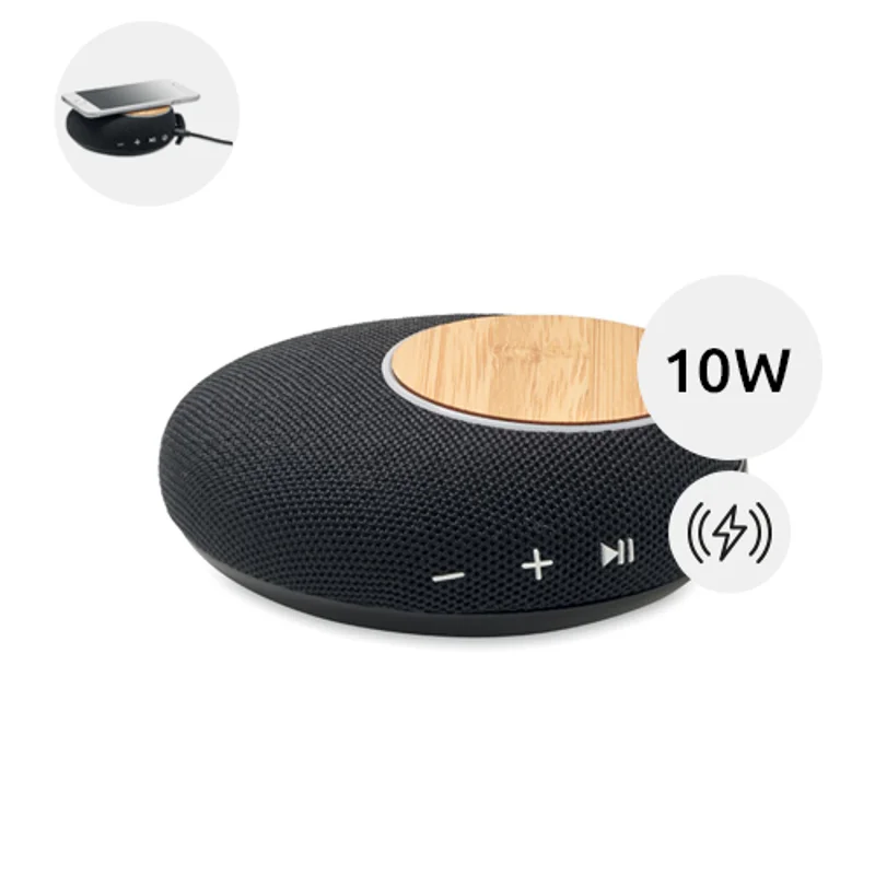 Cassa wireless 5.0 multifunzione in ABS e bambù con caricatore per smartphone