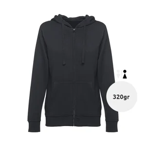 Felpa da donna colori assortiti con cappuccio e cerniera in cotone e poliestere 320gr