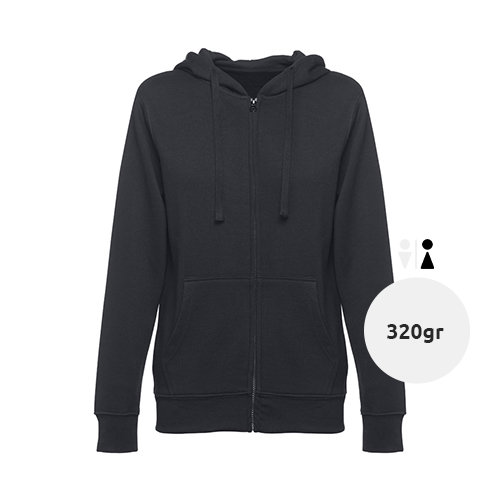 Felpa da donna colori assortiti con cappuccio e cerniera in cotone e poliestere 320gr