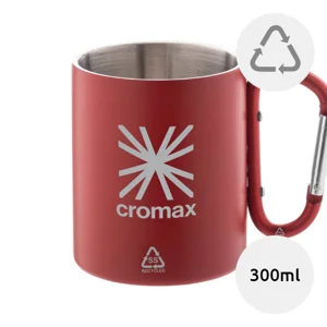 Tazza termica a doppia parete in acciaio inox riciclato con manico a moschettone da 300ml