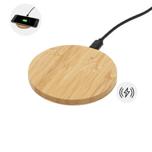 Caricatore wireless in bambù rotondo e compatto fornito in scatola regalo