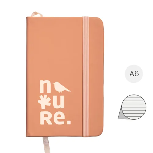 Block Notes con copertina A6  in PU in colori pastello ed elastico di chiusura e 80 fogli a righe