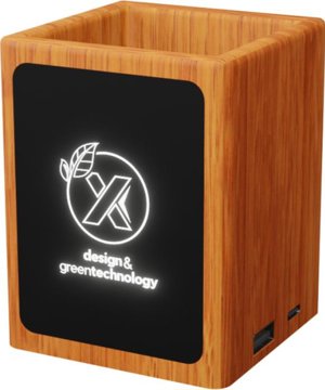 Portamatite in legno con logo luminoso e doppia uscita USB