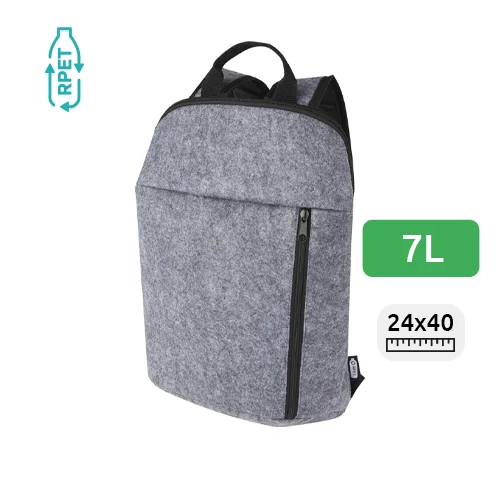 Zaino termico in feltro riciclato certificato da 7L con tasca anteriore con zip e spallacci regolabili 24.5x12.5x40cm