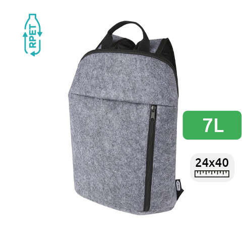 Zaino termico in feltro riciclato certificato da 7L con tasca anteriore con zip e spallacci regolabili 24.5x12.5x40cm
