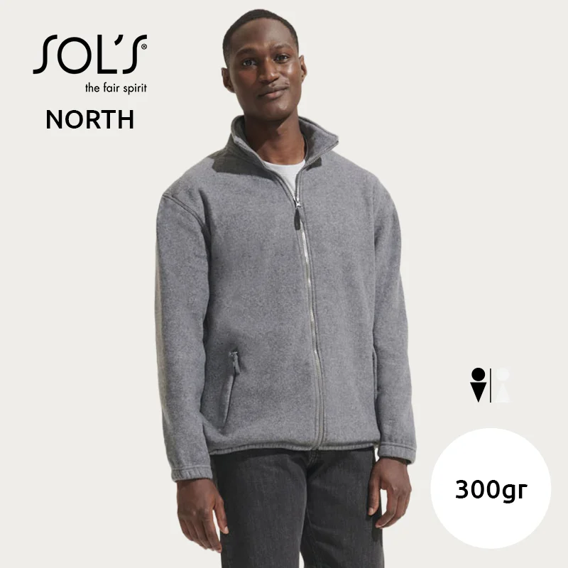 Felpa/Giacca SOL'S NORTH da uomo in pile poliestere con zip e due tasche a chiusura zip 300gr