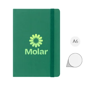 Block Notes A6 con copertina rivestita in pelle PU e 100 fogli neutri e con elastico e segnapagine in coordinato