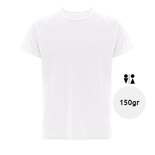 T-shirt tecnica bianca da adulto unisex in poliestere 150gr