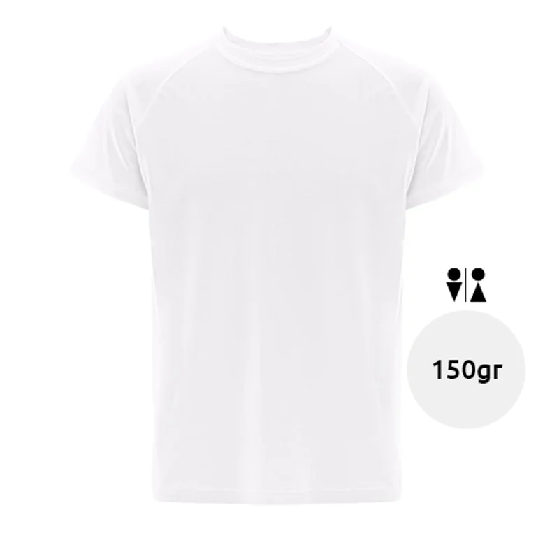 T-shirt tecnica bianca da adulto unisex in poliestere 150gr