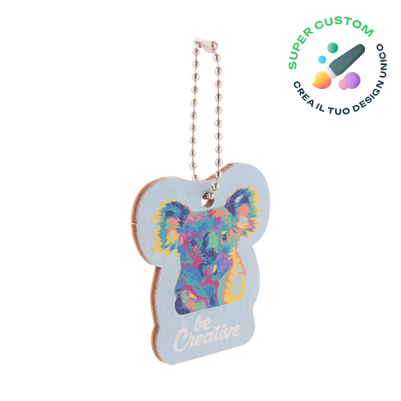 Portachiavi totalmente personalizzabile in multistrato di betulla con stampa in fullcolor