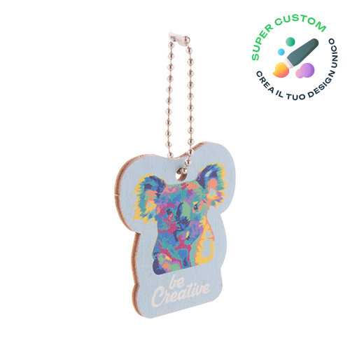 Portachiavi totalmente personalizzabile in multistrato di betulla con stampa in fullcolor