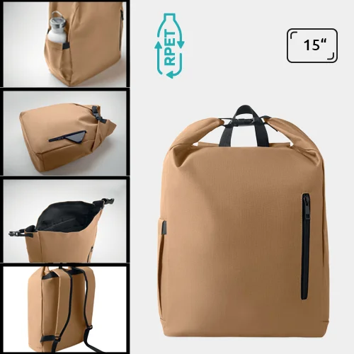 Zaino porta PC 15'' rolltop in poliestere 600D RPET spallacci regolabili