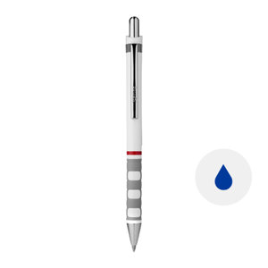 Penna a sfera in plastica a marchio Rotring con impugnatura ergonomica e con meccanismo a scatto e confezione regalo e refill blu