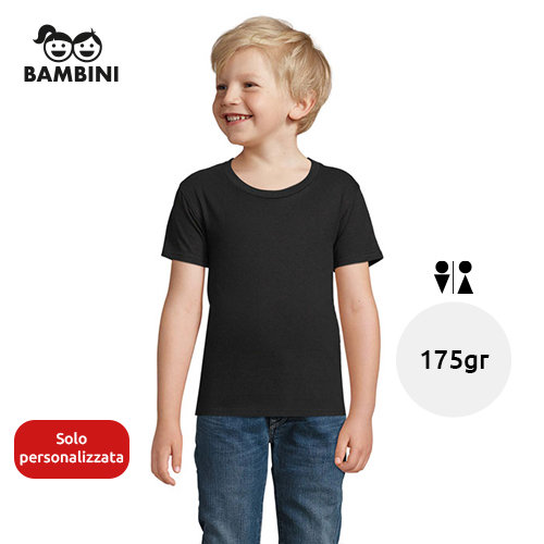 T-shirt da bambino unisex colori assortiti a girocollo taglio aderente 100% cotone biologico 175gr