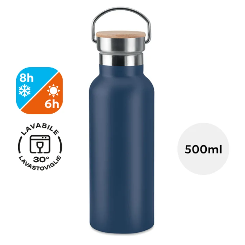 Borraccia in acciaio inossidabile doppio strato con coperchio in bambù da 500ml