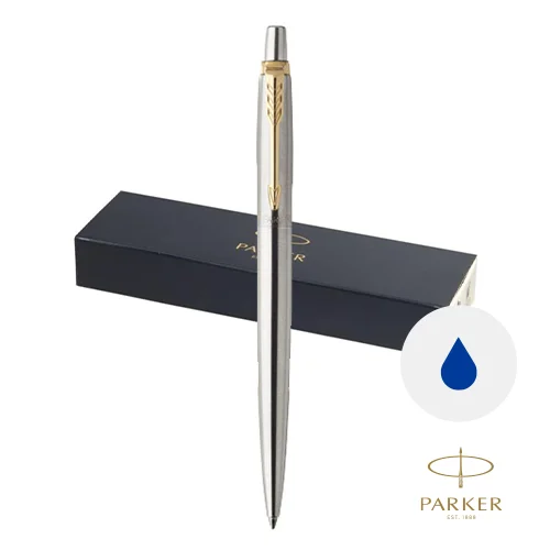 Penna a sfera Parker in alluminio con finiture in oro e con meccanismo a rotazione in confezione regalo e refill blu