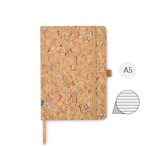 Block notes A5 in sughero colorato con elastico 192 fogli a righe