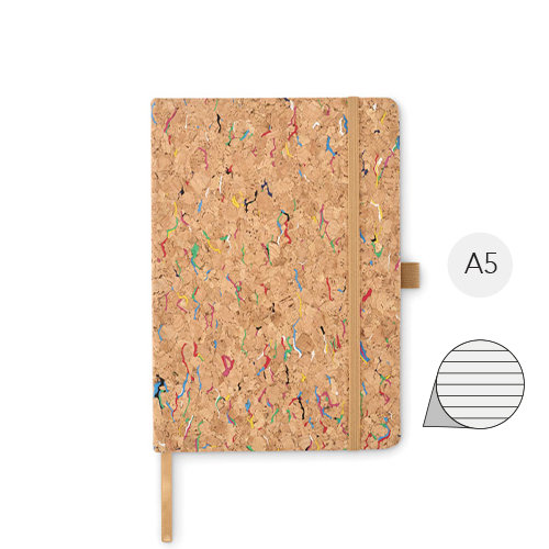 Block notes A5 in sughero colorato con elastico 192 fogli a righe