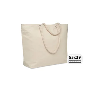 Borsa termica da spiaggia con cerniera in cotone con manico in corda da 55x15x39cm