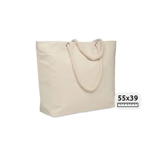 Borsa termica da spiaggia con cerniera in cotone con manico in corda da 55x15x39cm