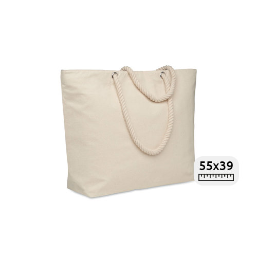 Borsa termica da spiaggia con cerniera in cotone con manico in corda da 55x15x39cm