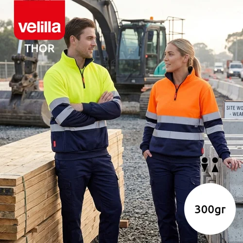 Felpa da lavoro VELILLA THOR in pile poliestere bicolore con strisce catarifrangenti da 300gr
