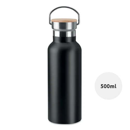 Borraccia in acciaio inossidabile doppio strato con coperchio in bambù da 500ml
