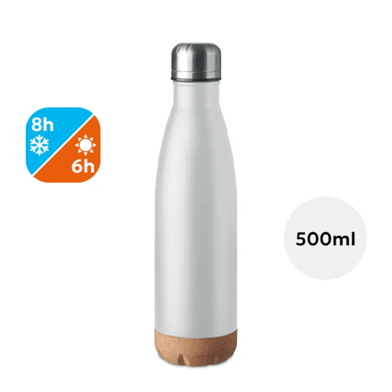 Borraccia doppio strato in acciao inossidabile con dettagli in sughero sulla base 500ml