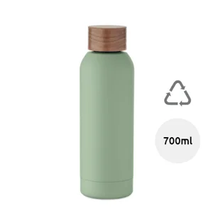 Borraccia in acciaio inox riciclato con finitura gommata e coperchio in legno di acacia 700ml