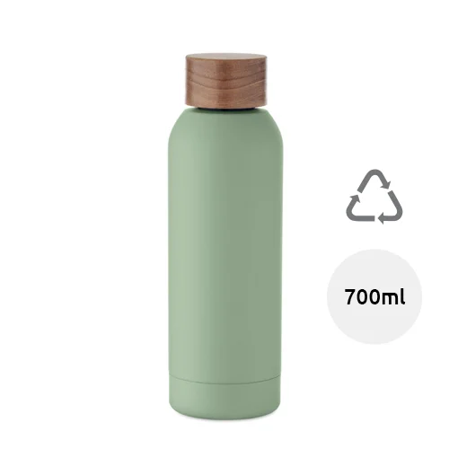 Borraccia in acciaio inox riciclato con finitura gommata e coperchio in legno di acacia 700ml