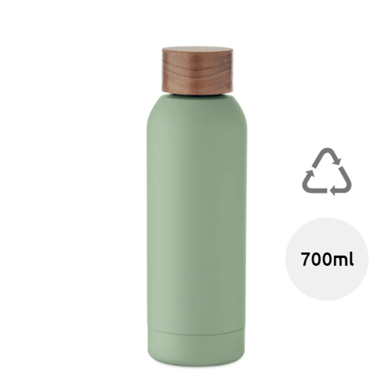 Borraccia in acciaio inox riciclato con finitura gommata e coperchio in legno di acacia 700ml