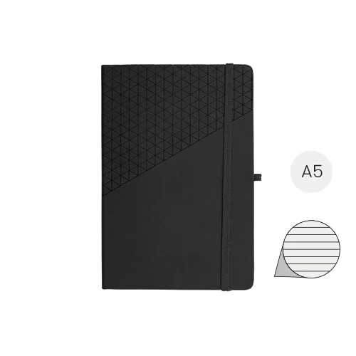 Block notes A5 con copertina dal design geometrico e 80 pagine a righe e segnapagina e elastico in coordinato e anello porta penna