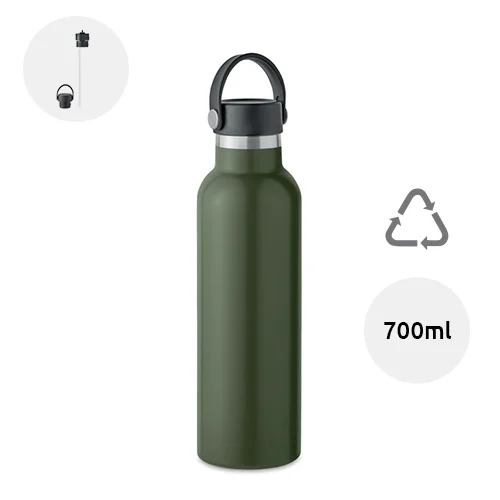 Borraccia in acciaio inox riciclato a doppio strato con tappo a vite anti-perdita e tappo a cannuccia intercambiabile da 700ml