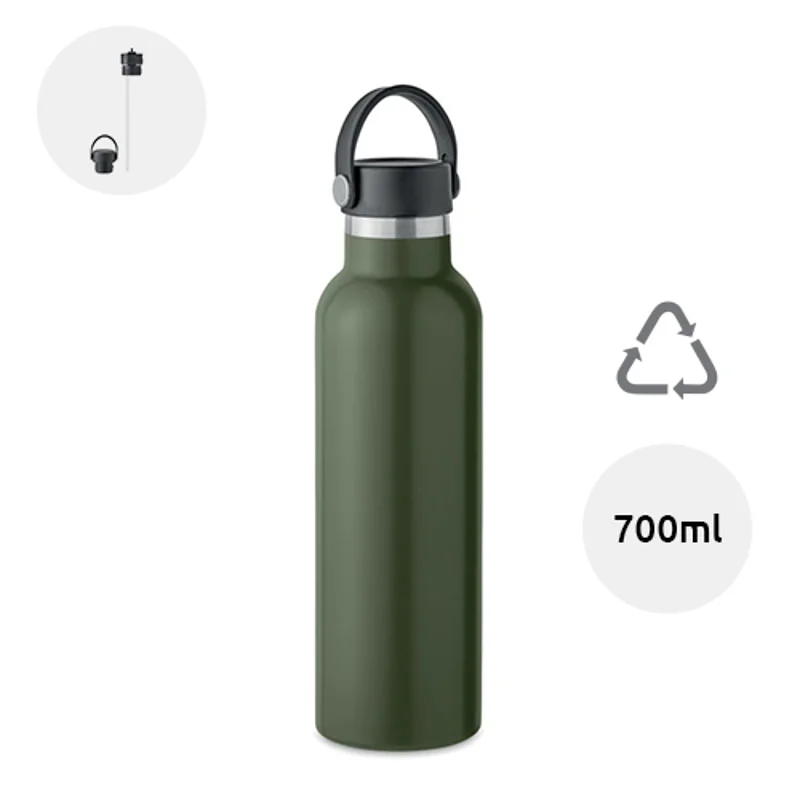 Borraccia in acciaio inox riciclato a doppio strato con tappo a vite anti-perdita e tappo a cannuccia intercambiabile da 700ml