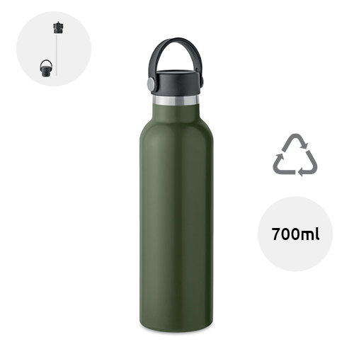 Borraccia in acciaio inox riciclato a doppio strato con tappo a vite anti-perdita e tappo a cannuccia intercambiabile da 700ml