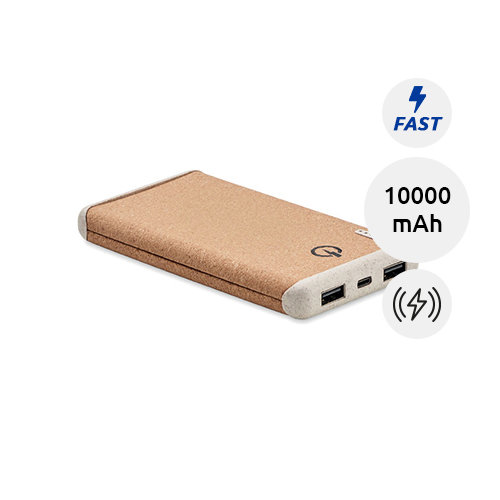 Power bank wireless con ricarica rapida in sughero e paglia di grano da 10000 mAh