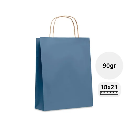 Shopper in carta disponibile in vari colori con manici color naturale formato piccolo da 90gr 18x8x21cm