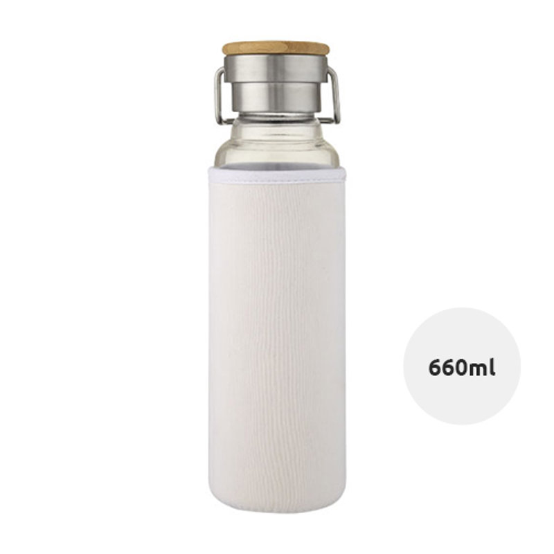 Borraccia in vetro da 660 ml con coperchio in bambù e custodia in confezione regalo